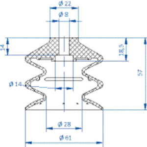 Bellows vacuum cup diam. 61 mm (2.5 bellows) NR black