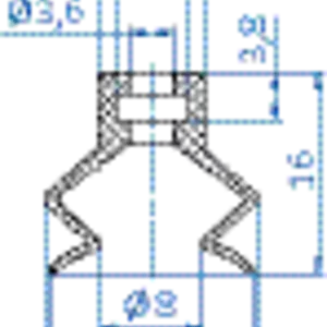 Bellows vacuum cup diam. 16 mm (1.5 bellows) PUR blue