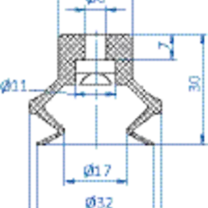 Bellows vacuum cup diam. 32 mm (1.5 bellows) PUR blue