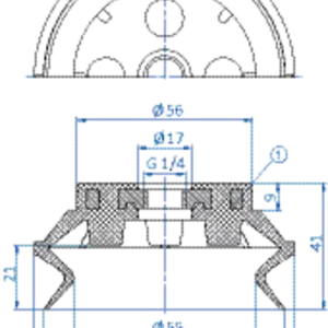 Bellows vacuum cup diam. 77 mm (1.5 bellows) PUR blue