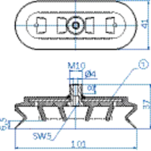 Oval vacuum cup 100x40 mm (1.5 bellows) NBR black