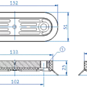 Oval vacuum cup 152x51 mm vinyl blue