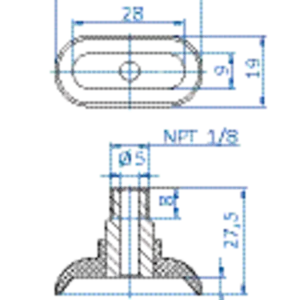 Oval vacuum cup 38x19 mm vinyl blue