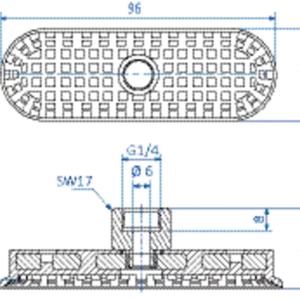 Flat vacuum cup oval 95x30 mm NBR blue, with Fitting G1-4-female