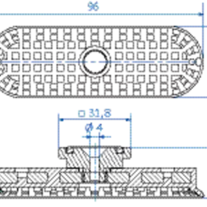 Flat vacuum cup oval 95x30 mm NBR blue, with R-Adapt