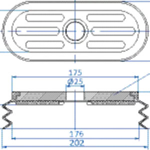 Bellows vacuum cup oval 205x82 mm (2.5 bellows) vinyl blue