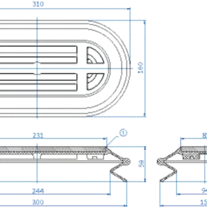 Oval vacuum cup 300x150 mm (1.5 bellows) NBR grey